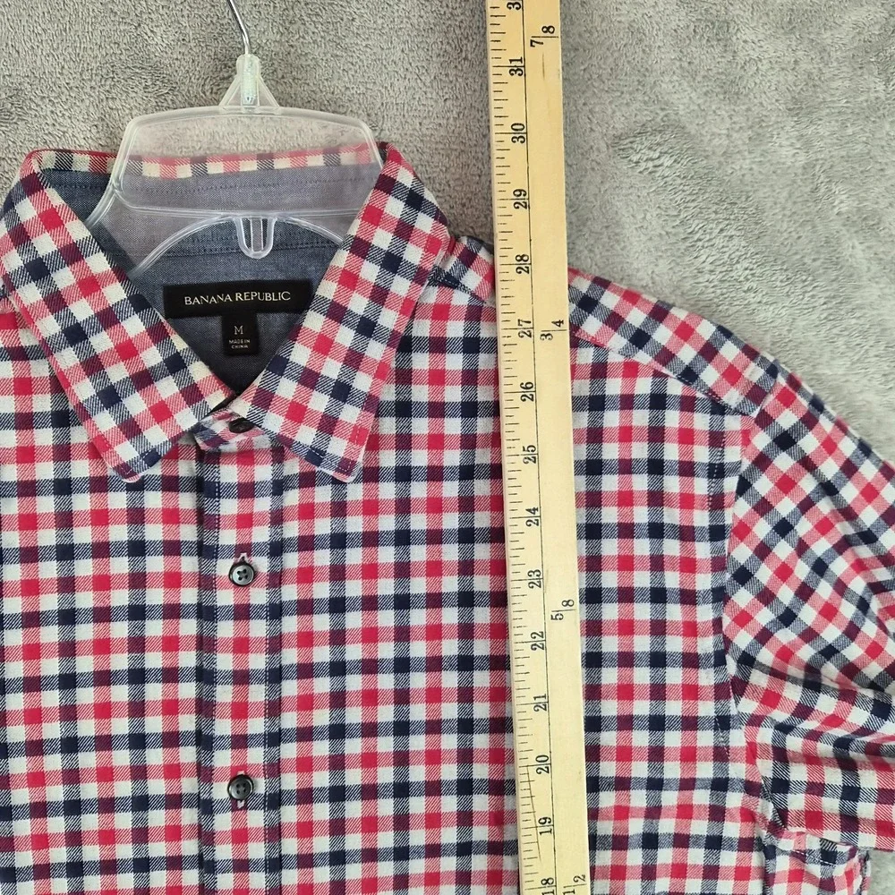 Banana Republic Plaid Flannel Shirt Mens Medium Red Blue Check Long Sleeve